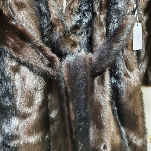 NWT $318 Revolve L'Academie 'The Fleurette' Brown Faux-Fur Belted Coat, SZ M - Picture 12 of 16